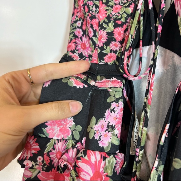 For Love & Lemons Rosalyn Pink Floral Ruffled Bohemian Formal V Neck Maxi Dress - Picture 11 of 15